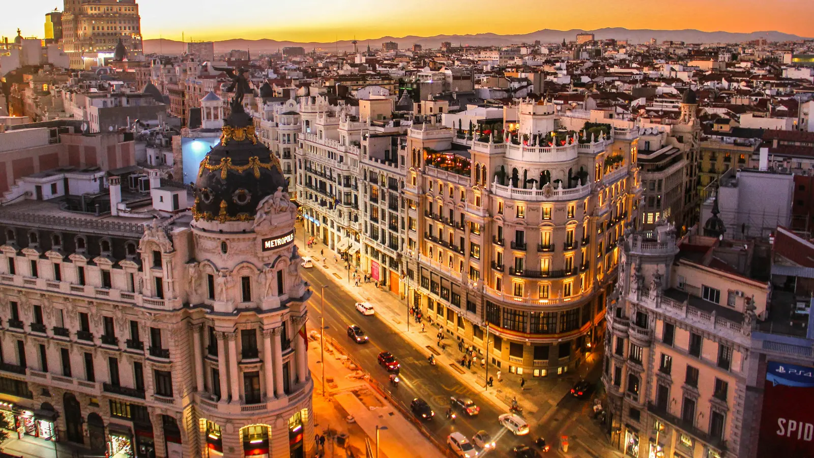 Aerial view of Madrid at sunset